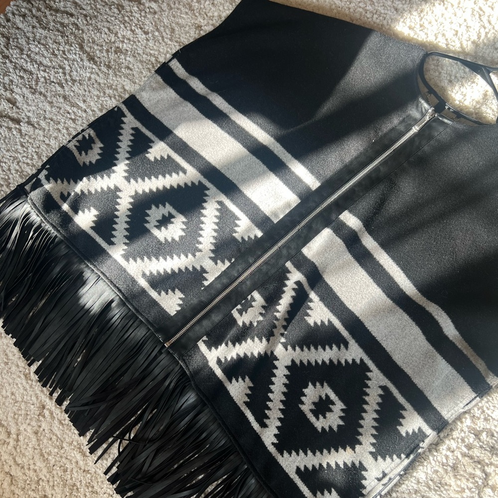 Oversized Leather Aztec Fringe Vest